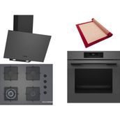 Bosch Gri 3 Lü Ankastre Set 357 ( HJG852YN0T - POH7C9P30O - DWK64PJ70T ) 67CM Wok Bek Ocak - 3D Fry Hava ile Kızartma - Pişirme Matı ile Birlikte
