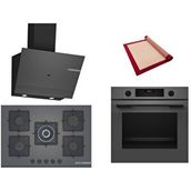 Bosch Gri 3 Lü Ankastre Set 361 ( HUA717BN0T - PNQ7B9P30O - DWK67PJ70T ) 75CM Wok Bek Ocak - Buhar Destekli - Pişirme Matı ile