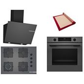 Bosch Gri 3 Lü Ankastre Set 373 ( HUA717BN0T - POP7C9P30O - DWK66PJ70T ) 67CM Ocak - Buhar Destekli - Pişirme Matı ile
