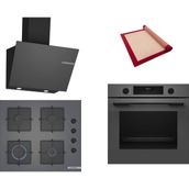 Bosch Gri 3 Lü Ankastre Set 409 ( HUA717BN0T - POP6C9P30O - DWK66PJ70T ) - Buhar Destekli - Pişirme Matı ile