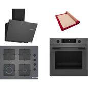 Bosch Gri 3 Lü Ankastre Set 414 ( HUA736EN0T - POP6C9P30O - DWK66PJ70T ) - Buhar Destekli - Pişirme Matı ile