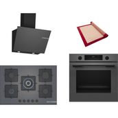 Bosch Gri 3 Lü Ankastre Set 433 ( HUA717BN0T - PNQ7B9P30O - DWK66PJ70T ) 75CM Wok Bek Ocak - Buhar Destekli - Pişirme Matı ile