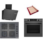 Bosch Gri 3 Lü Ankastre Set 450 ( HUA736EN0T - POP6C9P30O - DWK67PJ70T ) - Buhar Destekli - Pişirme Matı ile