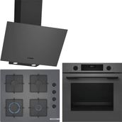 Bosch Gri 3 Lü Ankastre Set 481 ( HUA717BN0T - POP6C9P31O - DWK64PJ70T ) - Buhar Destekli - Fırın Matı ile