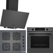 Bosch Gri 3 Lü Ankastre Set 481 ( HUA717BN0T - POP6C9P31O - DWK64PJ70T ) - Buhar Destekli
