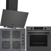 Bosch Gri 3 Lü Ankastre Set 486 ( HUA736EN0T - POP6C9P31O - DWK64PJ70T ) - Buhar Destekli -