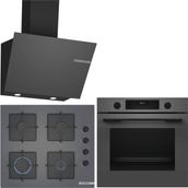 Bosch Gri 3 Lü Ankastre Set 493 ( HUA717BN0T - POP6C9P31O - DWK66PJ70T ) - Buhar Destekli -