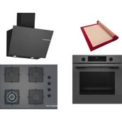 Bosch Gri 3 Lü Ankastre Set 531 ( HUA717BN0T - POH7C9P31O - DWK66PJ70T ) 67CM Wok Bek Ocak - Buhar Destekli Fırın - Pişirme Matı ile