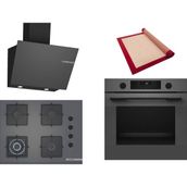 Bosch Gri 3 Lü Ankastre Set 536 ( HUA736EN0T - POH7C9P31O - DWK66PJ70T ) 67CM Wok Bek Ocak - Buhar Destekli -