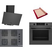 Bosch Gri 3 Lü Ankastre Set 572 ( HUA736EN0T - POP7C9P31O - DWK64PJ70T ) 67CM Ocak - Buhar Destekli - Pişirme Matı ile