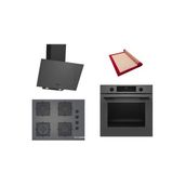 Bosch Gri 3 lü Ankastre Set (HUA717BN0T-POP7C9P30O-DWK64PJ70T) Buhar Destekli - Pişirme Matı ile