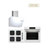 Bosch Hjg852yw0t Serie 6 Fırın + Pop6c2p31o Serie 4 Gazlı Ocak + Dwk66pj20t Serie 4 Duvar Tipi Davlumbaz 3'lü Ankastre Set - Beyaz