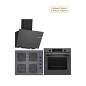 Bosch Hua717bn0t Serie 4 Antrasit Buhar Destekli Fırın + Pop6c9p31o Antrasit Ocak + Dwk66pj70t Serie 4 Davlumbaz 3'lü Ankastre Set - Gri