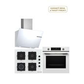 Bosch Hua736ev0t Serie 4 Fırın Pop6c2p31o Cam Ocak Dwk66pj20t Serie 4 Davlumbaz Ankastre Set - Beyaz
