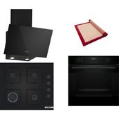 Bosch Siyah 3 lü Ankastre Set 336 ( HUA717BA0T - POP6C6P30O - DWK63PJ60T (61T) ) - Buhar Destekli - Fırın Matı ile