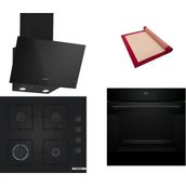 Bosch Siyah 3 lü Ankastre Set 344 ( HJG852YB0T - POP6C6P30O - DWK63PJ60T (61T) ) - 3D Fry Hava ile Kızartma - Fırın Matı ile