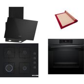 Bosch Siyah 3 lü Ankastre Set 346 ( HJG852YT0T - POP6C6P30O - DWK63PJ60T (61T) ) - 3D Fry Hava ile Kızartma - Fırın Matı ile