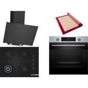 Bosch Siyah 3 Lü Ankastre Set 350 ( HUA717BR0T - POH7C6P30O - DWK64PJ60T ) 67CM Wok Bek Ocak - Buhar Destekli Inox Fırın - Birlikte