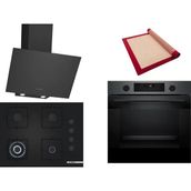 Bosch Siyah 3 Lü Ankastre Set 353 ( HUA736EG0T - POH7C6P30O - DWK64PJ60T ) 67CM Wok Bek Ocak - Buhar Destekli Siyah Inox Fırın - Birlikte