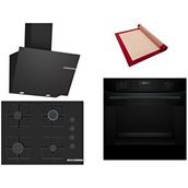Bosch Siyah 3 Lü Ankastre Set 372 ( HUA717BA0T - POP7C6P30O - DWK66PJ60T ) 67CM Ocak - Buhar Destekli - Pişirme Matı ile