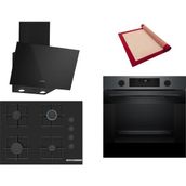 Bosch Siyah 3 Lü Ankastre Set 401 ( HUA736EG0T - POP7C6P30O - DWK63PJ60T(61T) ) 67CM Ocak - Buhar Destekli - Pişirme Matı ile