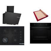 Bosch Siyah 3 Lü Ankastre Set 424 ( HUA736EA0T - POH7C6P30O - DWK66PJ60T ) 67CM Wok Bek Ocak - Buhar Destekli Fırın -