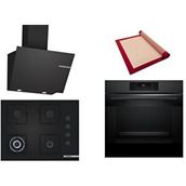 Bosch Siyah 3 Lü Ankastre Set 430 ( HJG852YT0T - POH7C6P30O - DWK66PJ60T ) 67CM Wok Bek Ocak - 3D Fry Hava ile Kızartma - Pişirme Matı ile