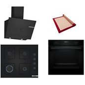 Bosch Siyah 3 Lü Ankastre Set 444 ( HUA717BA0T - POP6C6P30O - DWK67PJ60T ) - Buhar Destekli - Pişirme Matı ile