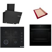 Bosch Siyah 3 Lü Ankastre Set 452 ( HJG852YB0T - POP6C6P30O - DWK67PJ60T ) - 3D Fry Hava ile Kızartma - Pişirme Matı ile