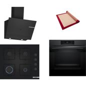 Bosch Siyah 3 Lü Ankastre Set 454 ( HJG852YT0T - POP6C6P30O - DWK67PJ60T ) - 3D Fry Hava ile Kızartma - Pişirme Matı ile