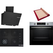 Bosch Siyah 3 Lü Ankastre Set 458 ( HUA717BR0T - POH7C6P30O - DWK67PJ60T ) 67CM Wok Bek Ocak - Buhar Destekli Inox Fırın - Pişirme Matı ile