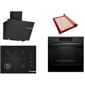 Bosch Siyah 3 Lü Ankastre Set 466 ( HJG852YT0T - POH7C6P30O - DWK67PJ60T ) 67CM Wok Bek Ocak - 3D Fry Hava ile Kızartma - Pişirme Matı ile