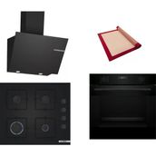 Bosch Siyah 3 Lü Ankastre Set 492 ( HUA717BA0T - POP6C6P31O - DWK66PJ60T ) - Buhar Destekli - Pişirme Matı ile