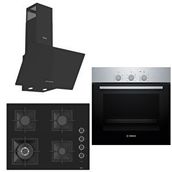 Bosch ve Ferre Apiralla Wok Bek - Döküm Izgara 3 Lü Ankastre Set (hbf011br0t - Sc405 - D086) Siyah