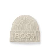 BOSS Erkek Afox R bere yün karışımı logo nakışlı, açık bej adet, bej (light beige), Tek Beden
