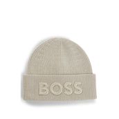 BOSS Erkek Afox R bere yün karışımı logo nakışlı, açık bej adet, bej (light beige), Tek Beden