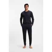 BOSS Erkek Energetic Long Set Pijama Seti Merserize Streç Jarseden Tamamı Baskılı Koyu Mavi S