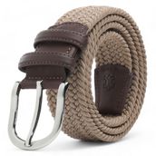 BOYD Rahat ve Şık Örgü Erkek Kemeri, Uniseks Kullanıma Uygun Kemer, Hakiki Deri Aksesuarlı Elastik Erkek Kemer, 3.5 cm Genişlik (03-Bej, S / 75-85 cm Aralığı Bel Ölçüsü)