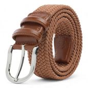 BOYD Rahat ve Şık Örgü Erkek Kemeri, Uniseks Kullanıma Uygun Kemer, Hakiki Deri Aksesuarlı Elastik Erkek Kemer, 3.5 cm Genişlik (04-Taba, M / 85-95 cm Aralığı Bel Ölçüsü)