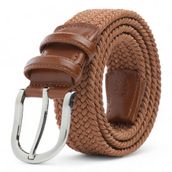 BOYD Rahat ve Şık Örgü Erkek Kemeri, Uniseks Kullanıma Uygun Kemer, Hakiki Deri Aksesuarlı Elastik Erkek Kemer, 3.5 cm Genişlik (04-Taba, S / 75-85 cm Aralığı Bel Ölçüsü)