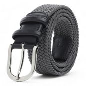 BOYD Rahat ve Şık Örgü Erkek Kemeri, Uniseks Kullanıma Uygun Kemer, Hakiki Deri Aksesuarlı Elastik Erkek Kemer, 3.5 cm Genişlik (07-Gri, L / 95-105 cm Aralığı Bel Ölçüsü)