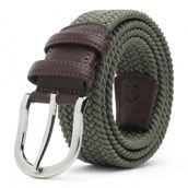 BOYD Rahat ve Şık Örgü Erkek Kemeri, Uniseks Kullanıma Uygun Kemer, Hakiki Deri Aksesuarlı Elastik Erkek Kemer, 3.5 cm Genişlik (08-Haki, M / 85-95 cm Aralığı Bel Ölçüsü)