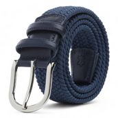 BOYD Rahat ve Şık Örgü Erkek Kemeri, Uniseks Kullanıma Uygun Kemer, Hakiki Deri Aksesuarlı Elastik Erkek Kemer, 3.5 cm Genişlik (09-Lacivert, M / 85-95 cm Aralığı Bel Ölçüsü)