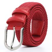 BOYD Rahat ve Şık Örgü Erkek Kemeri, Uniseks Kullanıma Uygun Kemer, Hakiki Deri Aksesuarlı Elastik Erkek Kemer, 3.5 cm Genişlik (14-Kırmızı, L / 95-105 cm Aralığı Bel Ölçüsü)