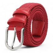 BOYD Rahat ve Şık Örgü Erkek Kemeri, Uniseks Kullanıma Uygun Kemer, Hakiki Deri Aksesuarlı Elastik Erkek Kemer, 3.5 cm Genişlik (14-Kırmızı, M / 85-95 cm Aralığı Bel Ölçüsü)