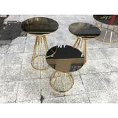 Brc 18064 Cadde Metal Gold Renk Kaplam Düz Siyah Temper Cam El Yapım Zigon Sehpa