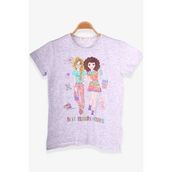 Breeze Açık Gri Melanj 8-12 Yaş Dostluk Temalı Kız Çocuk T-shirt