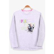 Breeze Açık Gri Melanj 8-14 Yaş Uzun Kollu Baskılı Taşlı Kız Çocuk T-shirt