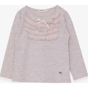 Breeze Bej 3-8 Yaş Uzun Kollu Güpürlü Fiyonklu Kız Çocuk T-shirt