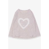 Breeze Bej Melanj 5-10 Yaş Uzun Kollu Simli Kalp Baskılı Kız Çocuk T-shirt